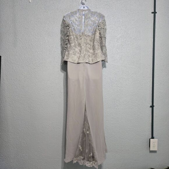 Vintage Landa Silver Beaded Sequin Maxi Evening Prom Dress Size 14 90's Y2K - Picture 2 of 8